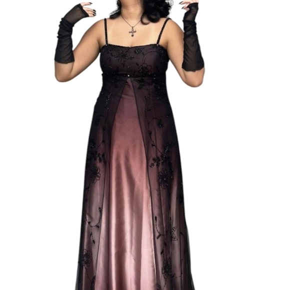 Y2k Vtg Empire Style Purple Ombre Lace/Beads Prom Evening Silky Slip Gown Sz 10 - Picture 16 of 16